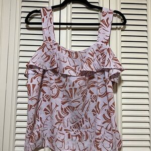 Nine West Pink and Brown Patterned Ruffle Top